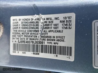 2008 Honda CR-V LX with VIN 5J6RE48378L003061, listed as a IAAI auction lot 41620576 with 186,536 mi miles. Bid and sale history available at carsss.com. Image 9.