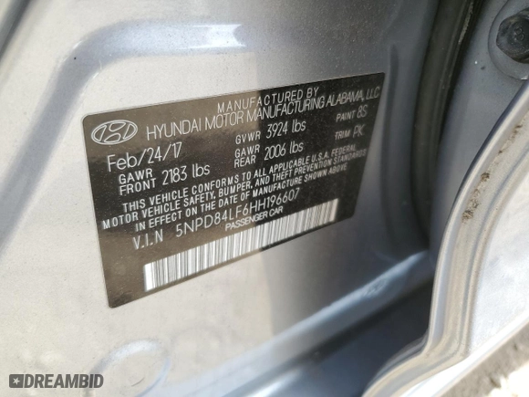 2017 Hyundai Elantra SE with VIN 5NPD84LF6HH196607, listed as a Copart auction lot 53759745 with 22,129 mi miles and Salvage Title. Bid and sale history available at carsss.com. Image 14.