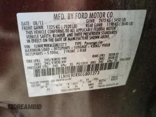 2012 Lincoln MKS with VIN 1LNHL9ERXCG801273, listed as a Copart auction lot 82476574 with 203,370 mi miles and Salvage Title. Bid and sale history available at DreamBid. Image 12.