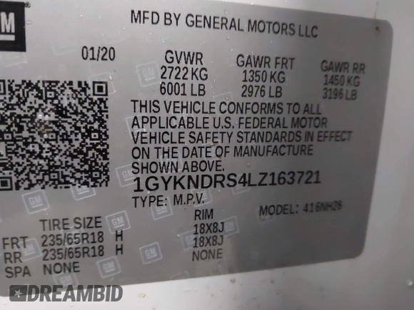 2020 Cadillac XT5 Premium Luxury AWD with VIN 1GYKNDRS4LZ163721, listed as a IAAI auction lot 41589733 with 41,776 mi miles and . Bid and sale history available at DreamBid. Image 9.