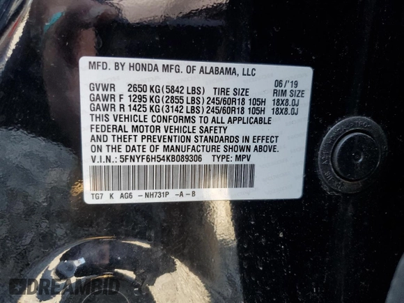 2019 Honda Pilot EX-L z VIN 5FNYF6H54KB089306, wystawiony jako Copart lot #62285325 z przebiegiem 101 352 mil mil oraz Szkoda całkowita • Salvage title. Historia ofert i sprzedaży dostępna na DreamBid. Obrazek 13.