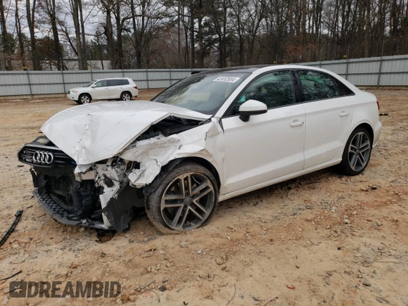 2018 Audi A3 Sedan Premium with VIN WAUB8GFF5J1090499, listed as a Copart auction lot 42452834 with 57,011 mi miles and Salvage Title. Bid and sale history available at carsss.com. Image 1.