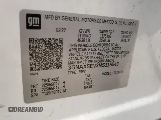 2022 Chevrolet Equinox LS z VIN 3GNAXSEV3NS116543, wystawiony jako Copart lot #51323205 z przebiegiem 59 389 mil mil oraz Szkoda całkowita • Salvage title. Historia ofert i sprzedaży dostępna na DreamBid. Obrazek 14.