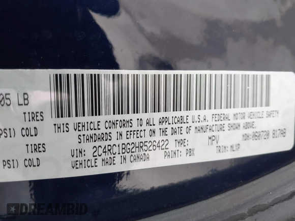 2017 Chrysler Pacifica Touring L with VIN 2C4RC1BG2HR526422, listed as a IAAI auction lot 42032839 with 180,710 mi miles and . Bid and sale history available at DreamBid. Image 9.