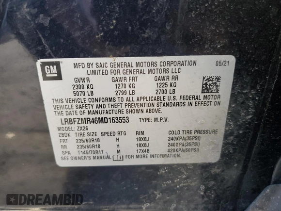 2021 Buick Envision Preferred with VIN LRBFZMR46MD163553, listed as a Copart auction lot 47015195 with 100,035 mi miles and Salvage Title. Bid and sale history available at carsss.com. Image 13.