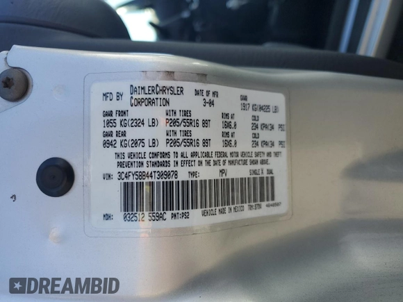 2004 Chrysler PT Cruiser Touring with VIN 3C4FY58B44T309078, listed as a Copart auction lot 63329735 with 130,932 mi miles and Salvage title. Bid and sale history available at DreamBid. Image 12.