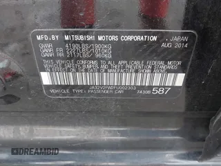 2015 Mitsubishi Lancer SE with VIN JA32V2FW2FU002303, listed as a IAAI auction lot 41927592 with 32,444 mi miles. Bid and sale history available at carsss.com. Image 9.