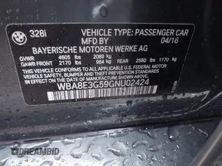 2016 BMW 3 Series 328i xDrive with VIN WBA8E3G59GNU02424, listed as a IAAI auction lot 41082258 with 55,801 mi miles. Bid and sale history available at carsss.com. Image 9.