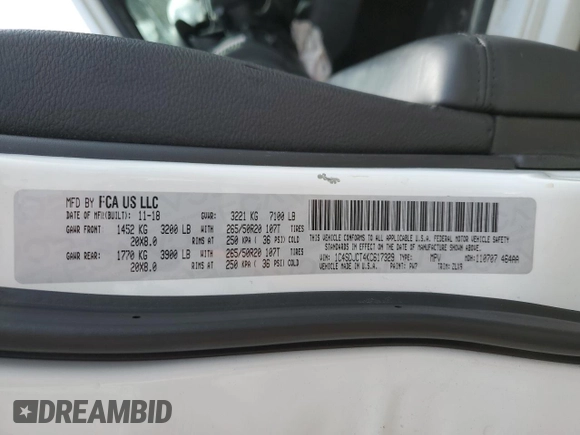 2019 Dodge Durango R/T with VIN 1C4SDJCT4KC617329, listed as a Copart auction lot 52976745 with 92,851 mi miles and Salvage title. Bid and sale history available at DreamBid. Image 13.