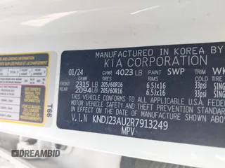 2024 Kia Soul S with VIN KNDJ23AU2R7913249, listed as a IAAI auction lot 42133638 with 22,663 mi miles and . Bid and sale history available at DreamBid. Image 9.