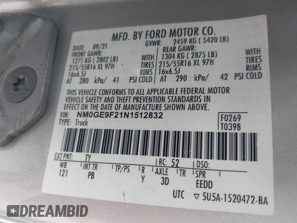 2022 Ford Transit Connect XLT с VIN NM0GE9F21N1512832, выставлен на аукционе IAAI как лот 41005159 с пробегом Не указан миль и . История ставок и продаж доступна на DreamBid. Изображение 9.