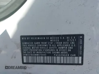 2021 Volkswagen Jetta S z VIN 3VWC57BU0MM070993, wystawiony jako IAAI lot #41650935 z przebiegiem 58 683 mil mil oraz . Historia ofert i sprzedaży dostępna na DreamBid. Obrazek 9.