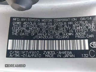 2014 Toyota Prius Four with VIN JTDKN3DU6E1822490, listed as a IAAI auction lot 42182797 with 192,338 mi miles. Bid and sale history available at carsss.com. Image 6.