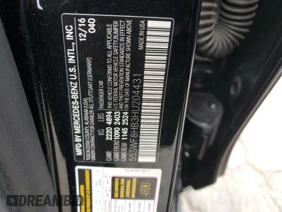2017 Mercedes-Benz C 63 S AMG z VIN 55SWF8HB3HU204431, wystawiony jako Copart lot #56970675 z przebiegiem 57 527 mil mil oraz Szkoda całkowita • Salvage title. Historia ofert i sprzedaży dostępna na DreamBid. Obrazek 12.