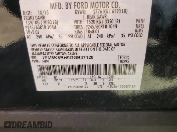 2016 Ford Explorer with VIN 1FM5K8BH9GGB37128, listed as a Copart auction lot 53164395 with 64,230 mi miles and Salvage Title. Bid and sale history available at DreamBid. Image 13.
