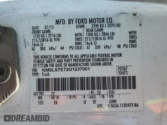 2016 Ford Transit Connect XL z VIN NM0LS7E72G1237001, wystawiony jako Copart lot #59737025 z przebiegiem 67 008 mil mil oraz Szkoda całkowita • Salvage title. Historia ofert i sprzedaży dostępna na DreamBid. Obrazek 13.