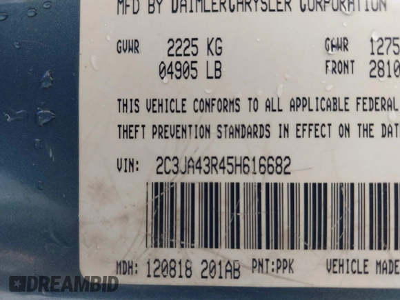 2005 Chrysler 300 with VIN 2C3JA43R45H616682, listed as a IAAI auction lot 41853835 with 158,464 mi miles. Bid and sale history available at carsss.com. Image 9.