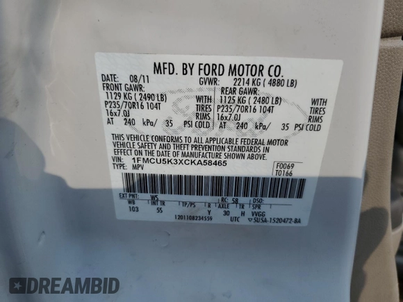 2012 Ford Escape Hybrid z VIN 1FMCU5K3XCKA58465, wystawiony jako Copart lot #75527194 z przebiegiem 263 996 mil mil oraz Szkoda całkowita • Salvage title. Historia ofert i sprzedaży dostępna na DreamBid. Obrazek 15.