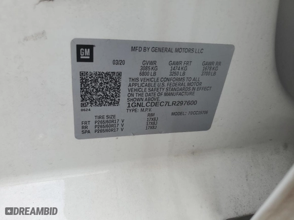 2020 Chevrolet Tahoe Commercial with VIN 1GNLCDEC7LR297600, listed as a Copart auction lot 62040194 with 110,868 mi miles and Salvage Title. Bid and sale history available at carsss.com. Image 13.