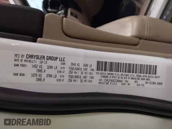 2014 Jeep Grand Cherokee Laredo with VIN 1C4RJFAG4EC309401, listed as a IAAI auction lot 41996233 with 243,541 mi miles and . Bid and sale history available at DreamBid. Image 9.