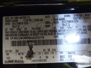 2013 Ford Escape SE с VIN 1FMCU9G90DUC03216, выставлен на аукционе IAAI как лот 42735320 с пробегом 166 121 миль миль и . История ставок и продаж доступна на DreamBid. Изображение 9.