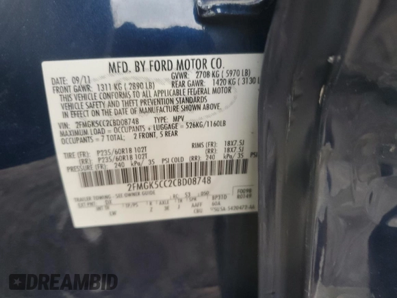 2012 Ford Flex SEL z VIN 2FMGK5CC2CBD08748, wystawiony jako Copart lot #55607075 z przebiegiem 139 341 mil mil oraz Szkoda całkowita • Salvage title. Historia ofert i sprzedaży dostępna na DreamBid. Obrazek 12.