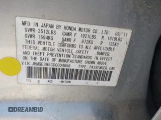 2012 Honda Fit Sport с VIN JHMGE8H53CC004656, выставлен на аукционе IAAI как лот 42484472 с пробегом Не указан миль и . История ставок и продаж доступна на DreamBid. Изображение 9.