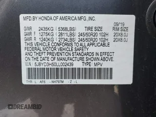 2020 Acura MDX w/Technology Pkg with VIN 5J8YD3H50LL002439, listed as a IAAI auction lot 41560504 with 23,487 mi miles. Bid and sale history available at carsss.com. Image 9.