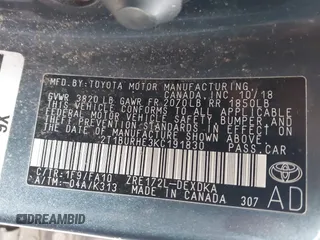 2019 Toyota Corolla L z VIN 2T1BURHE3KC191830, wystawiony jako IAAI lot #41798764 z przebiegiem 169 558 mil mil oraz . Historia ofert i sprzedaży dostępna na DreamBid. Obrazek 9.
