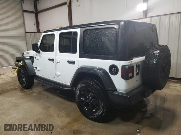 2020 Jeep Wrangler Unlimited Willys with VIN 1C4HJXDN2LW170053, listed as a Copart auction lot 50265365 with 76,682 mi miles and Clean title. Bid and sale history available at DreamBid. Image 2.