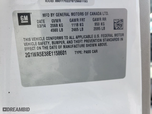 2014 Chevrolet Impala Limited LS with VIN 2G1WA5E38E1158601, listed as a Copart auction lot 85433524 with NaN miles and Salvage Title. Bid and sale history available at carsss.com. Image 12.