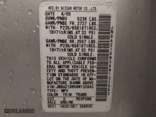 2009 Nissan Murano S with VIN JN8AZ18W09W132893, listed as a IAAI auction lot 41180311 with 200,966 mi miles. Bid and sale history available at carsss.com. Image 9.