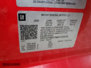 2021 Chevrolet Silverado 1500 Custom with VIN 1GCUYBEF5MZ126035, listed as a Copart auction lot 84873734 with 0 mi miles and Salvage Title. Bid and sale history available at carsss.com. Image 12.