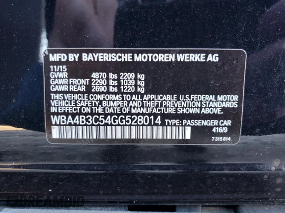 2016 BMW 4 Series 435i xDrive z VIN WBA4B3C54GG528014, wystawiony jako Copart lot #85022804 z przebiegiem 106 806 mil mil oraz Szkoda całkowita • Salvage title. Historia ofert i sprzedaży dostępna na DreamBid. Obrazek 13.
