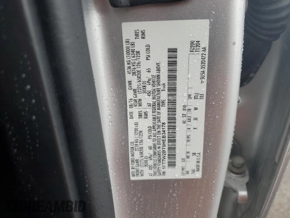 2017 Ford F-250 Lariat with VIN 1FT7W2BT9HEB34178, listed as a Copart auction lot 56340805 with Not provided miles and Salvage title. Bid and sale history available at DreamBid. Image 12.