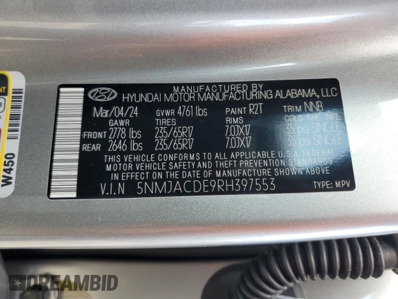 2024 Hyundai Tucson SE with VIN 5NMJACDE9RH397553, listed as a Copart auction lot 81693654 with 4,032 mi miles and Salvage Title. Bid and sale history available at carsss.com. Image 13.