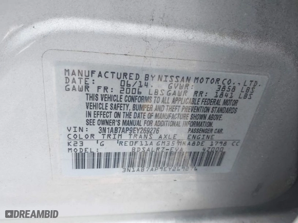2014 Nissan Sentra S with VIN 3N1AB7AP9EY269276, listed as a IAAI auction lot 41516076 with 100,630 mi miles. Bid and sale history available at carsss.com. Image 9.