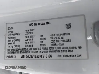 2022 Tesla Model 3 with VIN 5YJ3E1EA8NF210196, listed as a IAAI auction lot 41674407 with 24,270 mi miles. Bid and sale history available at carsss.com. Image 9.