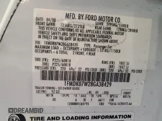 2008 Ford Taurus X Eddie Bauer with VIN 1FMDK07W28GA38429, listed as a Copart auction lot 52306605 with 135,660 mi miles and Salvage title. Bid and sale history available at DreamBid. Image 13.