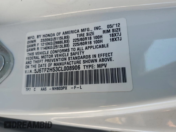 2012 Honda Crosstour EX-L z VIN 5J6TF2H53CL008906, wystawiony jako Copart lot #53272495 z przebiegiem 186 821 mil mil oraz Szkoda całkowita • Salvage title. Historia ofert i sprzedaży dostępna na DreamBid. Obrazek 12.