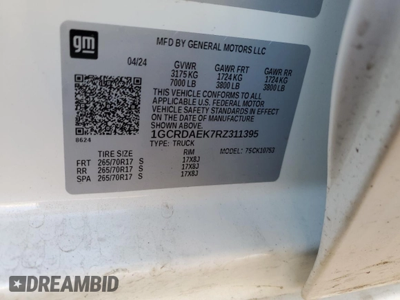 2024 Chevrolet Silverado 1500 Work Truck with VIN 1GCRDAEK7RZ311395, listed as a Copart auction lot 78240744 with Not Provided miles and Salvage Title. Bid and sale history available at DreamBid. Image 13.