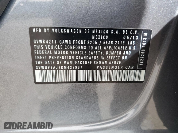 2013 Volkswagen Jetta Sedan SE with VIN 3VWDP7AJ7DM439967, listed as a Copart auction lot 49441195 with 113,352 mi miles and Salvage Title. Bid and sale history available at carsss.com. Image 14.