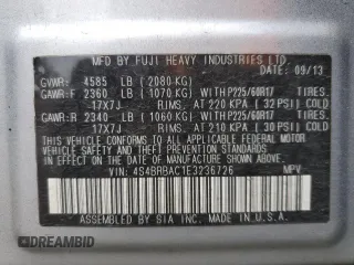 2014 Subaru Outback 2.5i with VIN 4S4BRBAC1E3236726, listed as a Copart auction lot 56739225 with 191,405 mi miles and Salvage title. Bid and sale history available at DreamBid. Image 13.