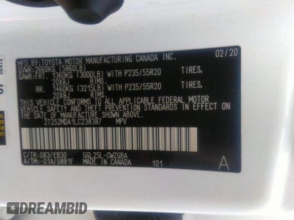 2020 Lexus RX 350 F Sport with VIN 2T2SZMDA1LC238387, listed as a Copart auction lot 50836324 with 18,574 mi miles and . Bid and sale history available at DreamBid. Image 10.