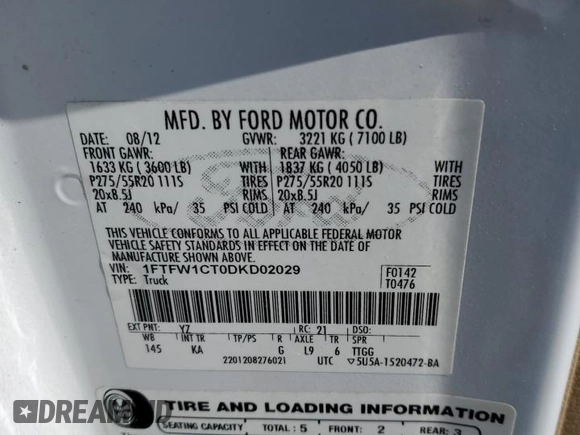 2013 Ford F-150 XL with VIN 1FTFW1CT0DKD02029, listed as a Copart auction lot 52095425 with 208,819 mi miles and Clean Title. Bid and sale history available at carsss.com. Image 13.