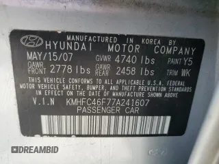 2007 Hyundai Azera SE with VIN KMHFC46F77A241607, listed as a Copart auction lot 59318345 with 198,664 mi miles and Salvage title. Bid and sale history available at DreamBid. Image 12.