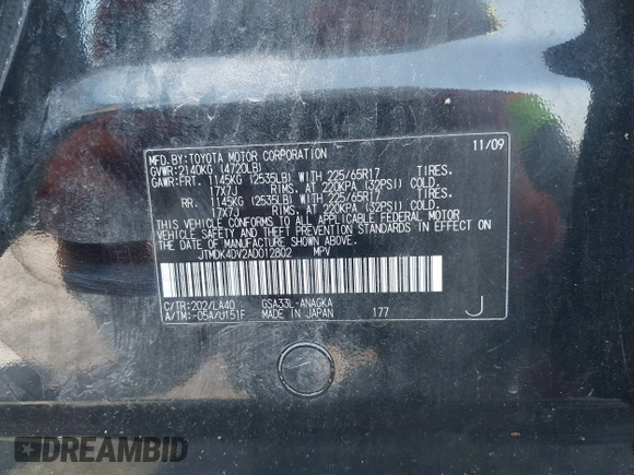 2010 Toyota RAV4 Limited с VIN JTMDK4DV2AD012802, выставлен на аукционе IAAI как лот 42562662 с пробегом 283 501 миль миль и . История ставок и продаж доступна на DreamBid. Изображение 9.