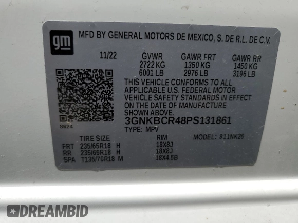 2023 Chevrolet Blazer LT z VIN 3GNKBCR48PS131861, wystawiony jako Copart lot #56121725 z przebiegiem 19 417 mil mil oraz Szkoda całkowita • Salvage title. Historia ofert i sprzedaży dostępna na DreamBid. Obrazek 14.