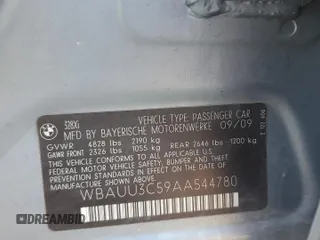 2010 BMW 3 Series 328i xDrive with VIN WBAUU3C59AA544780, listed as a Copart auction lot 50267095 with Not Provided miles and Salvage Title. Bid and sale history available at DreamBid. Image 13.