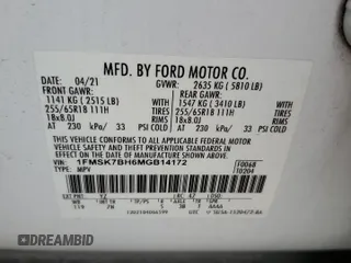 2021 Ford Explorer with VIN 1FMSK7BH6MGB14172, listed as a Copart auction lot 55282145 with 53,884 mi miles and Salvage title. Bid and sale history available at DreamBid. Image 13.